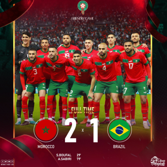 国际友谊-摩洛哥2-1击败巴西 鲍法尔，萨比里建功，卡塞米罗破门