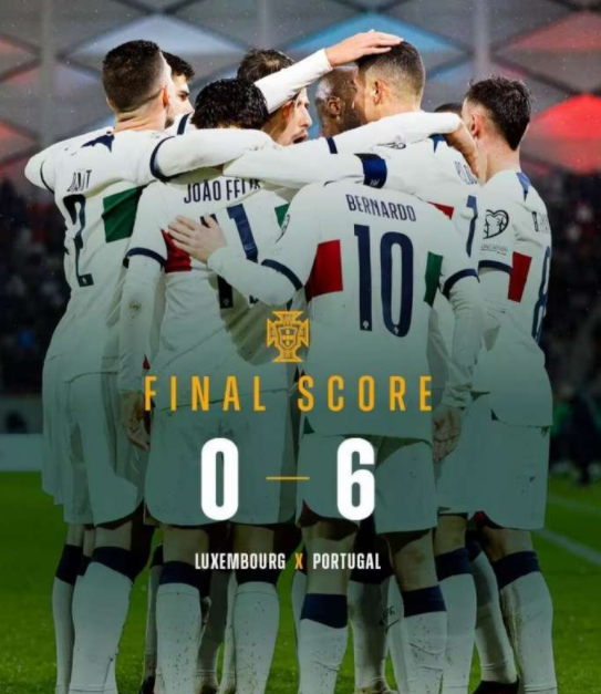 欧预赛-葡萄牙6-0卢森堡两连胜 C罗连场双响B席传射莱奥传射+失点