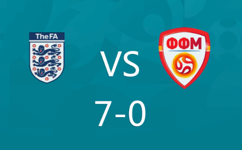 欧预赛-英格兰7-0北马其顿，萨卡戴帽，凯恩两射一传