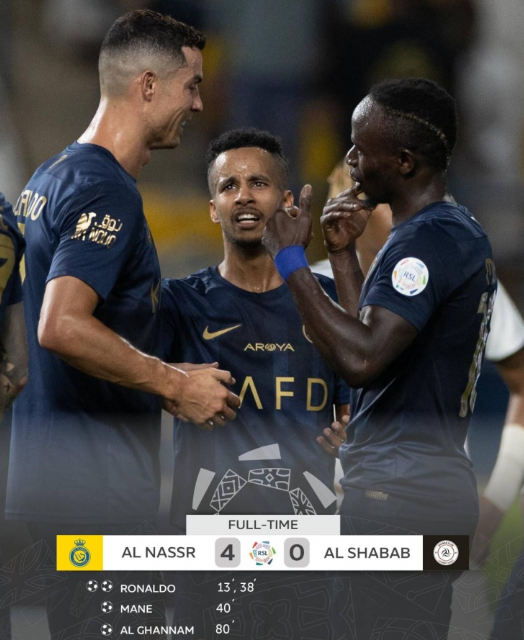 沙特联-利雅得胜利4-0青年人，C罗造四球，马内连场破门