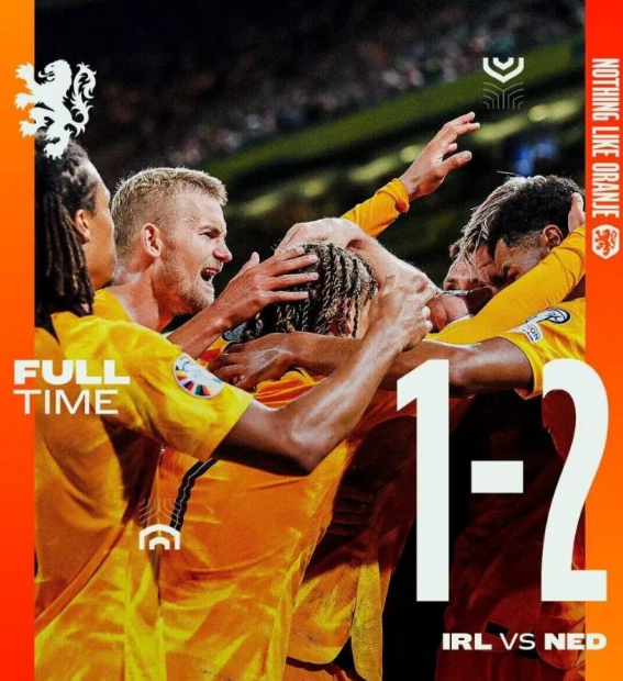 欧预赛-荷兰2-1击败爱尔兰取三连胜 加克波破门范迪克送点