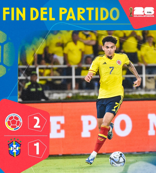 世预赛-哥伦比亚2-1逆转战胜巴西 迪亚斯双响马丁内利破门