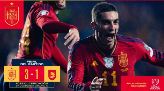 欧预赛-西班牙3-1战胜格鲁吉亚6连胜收官&头名出线 加维膝盖重伤离场
